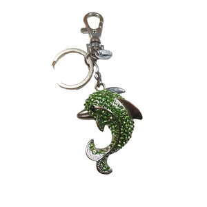 Hawaii Dolphin Keychain Green Rhinestone Keychain Purse Luggage Clip